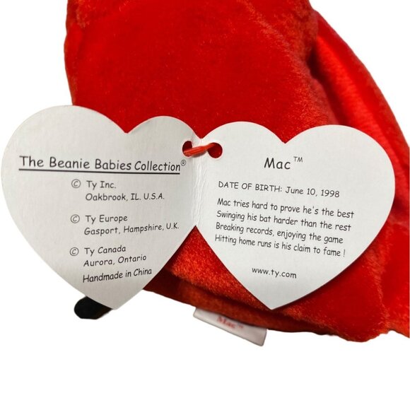 Ty Beanie Baby Mac The Cardinal Plush Toy Red & Black Collectible Soft Stuffed A - Picture 7 of 10